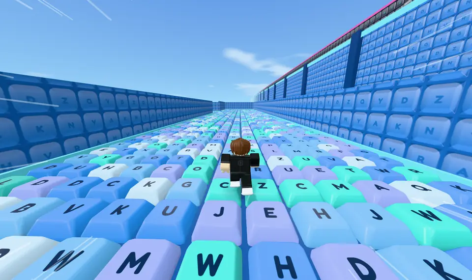 Stage 12, Backspace Maze: a runner in a walled corridor of keys in the maze