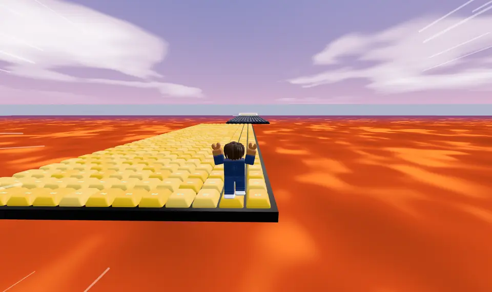 Stage 13, Sky Keys: a runner on a shuttle island of yellow keys over an orange sea